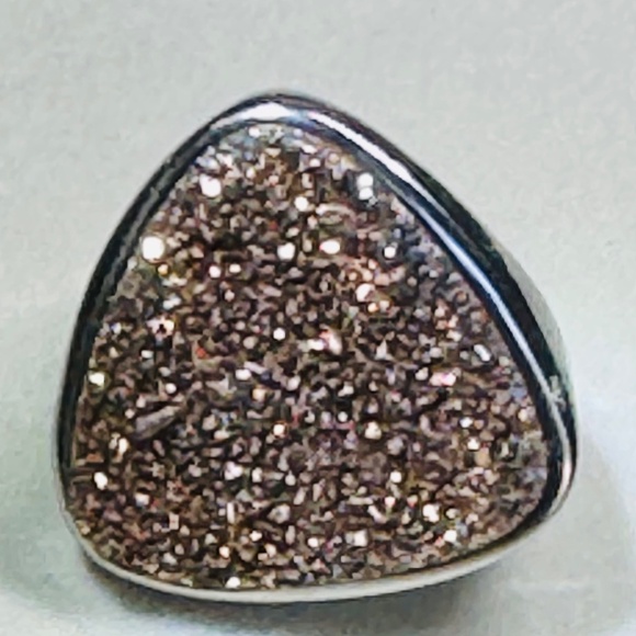 Stainless Steel Golden Druzy Ring - Picture 1 of 6